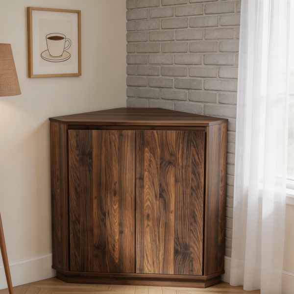 Brown 2 Door 2 Tier Corner Floor Cabinet